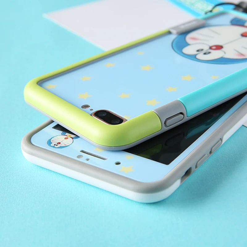 Для iPhone 8 противоударный бампер симпатичные Doraemon задней и передней закаленное