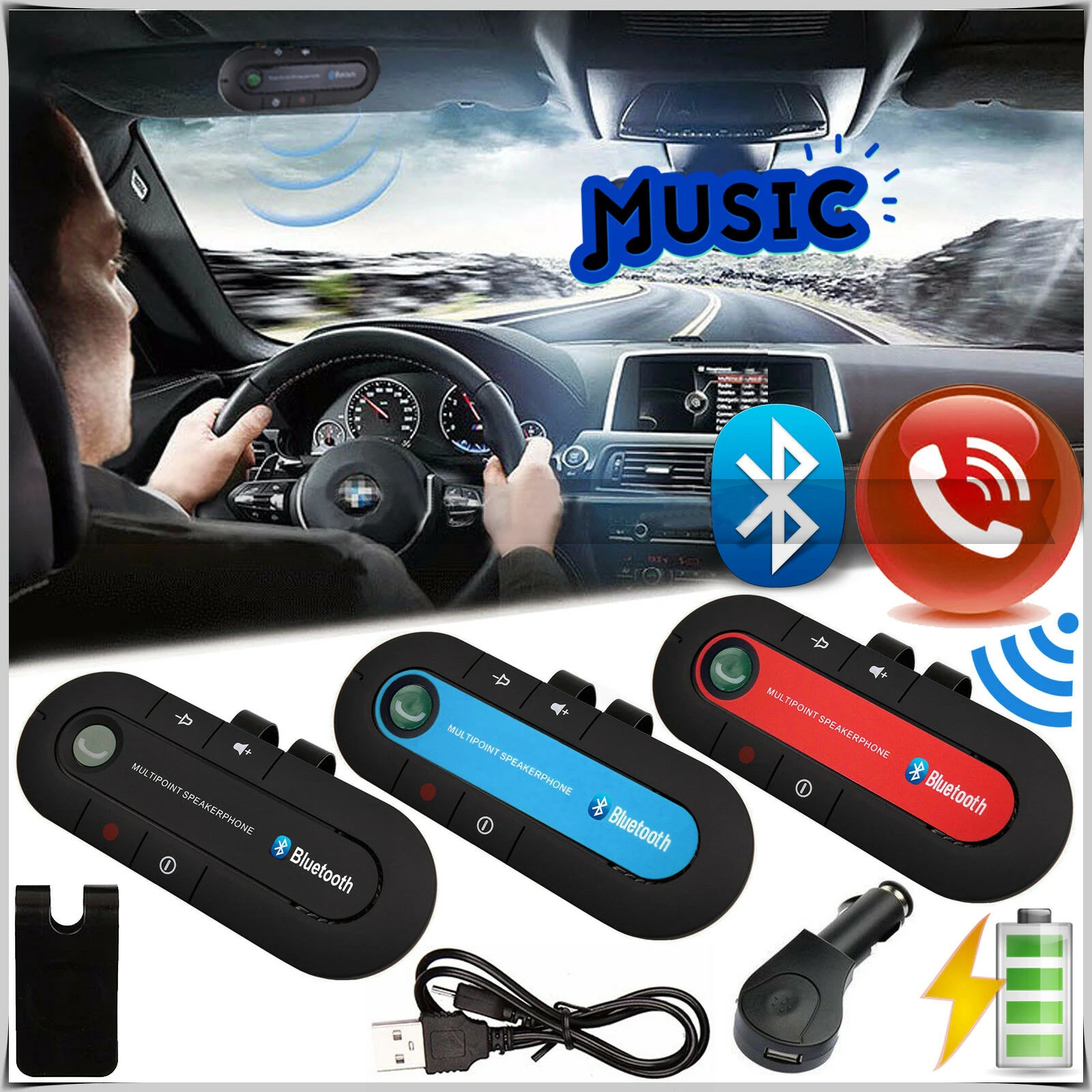 ANLUD Bluetooth автомобильный комплект громкой связи беспроводной Bluetooth динамик телефон MP3 музыкальный плеер Солнцезащитный козырек клип Громкая связь с автомобильным зарядным устройством