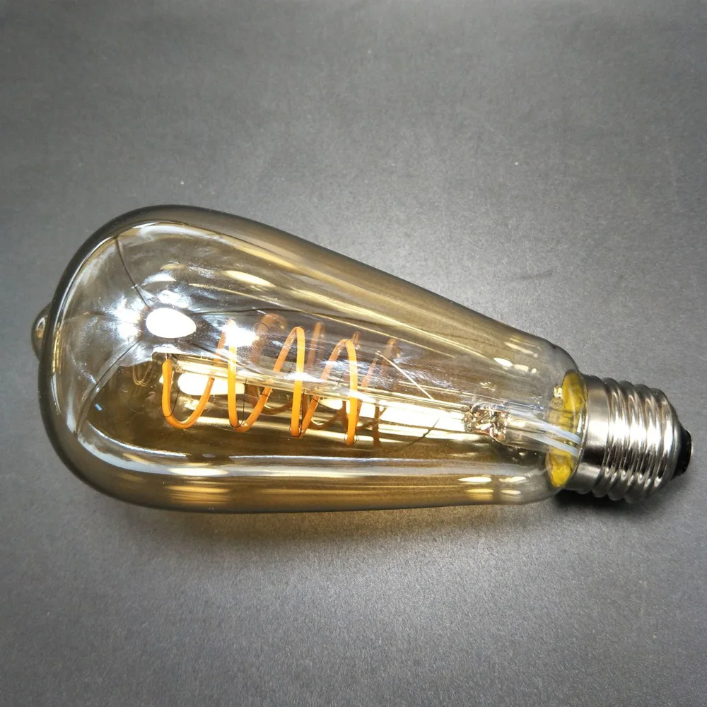 110V 220V затемнения светодиодный Винтаж лампа теплого белого света ST64 Янтарный