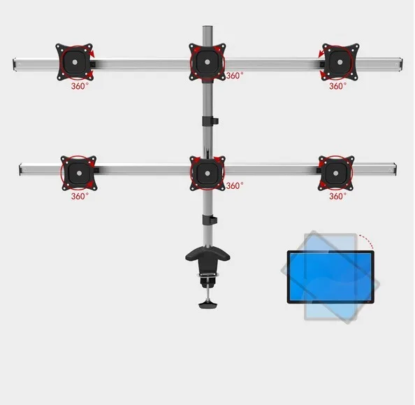 Aluminum Alloy Full Motion Rotating 6Screen 15&quot-27&quot LCD LED Monitor Holder Desktop Clamping Mount Flexible Display Bracket Stand |