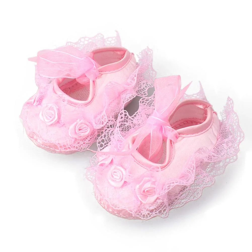 Для новорожденных детей кружевной рант цветок подошва сапоги для милый Малыш