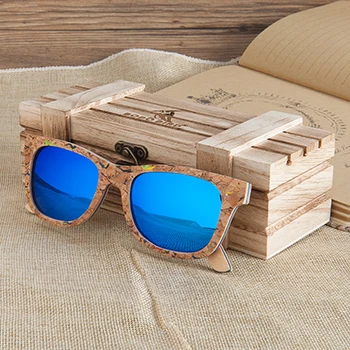 blue with box 1 BOBO BIRD брендовая с деревянной солнцезащитные очки для женщин и мужчин Роскошные поляризованные цветные солнцезащитные очки ретро с памятным подарком для дропшиппинг AG021 - Цвет линз: blue with box 1
