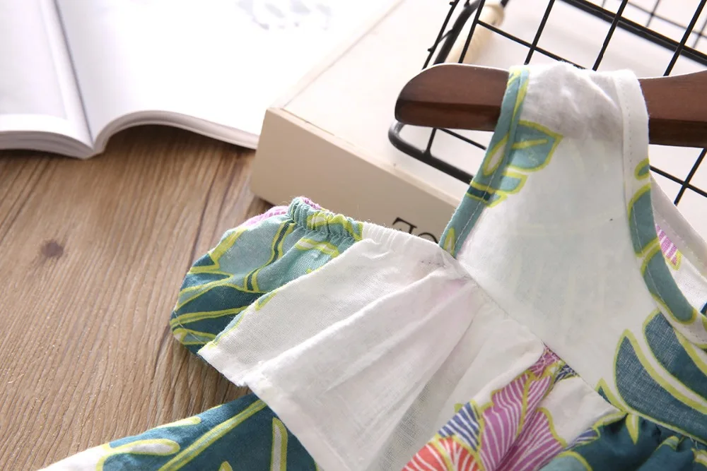 Fashion hot sale leaf cotton print summer kids girls off shoulder ruffle baby dresses | Детская одежда и обувь