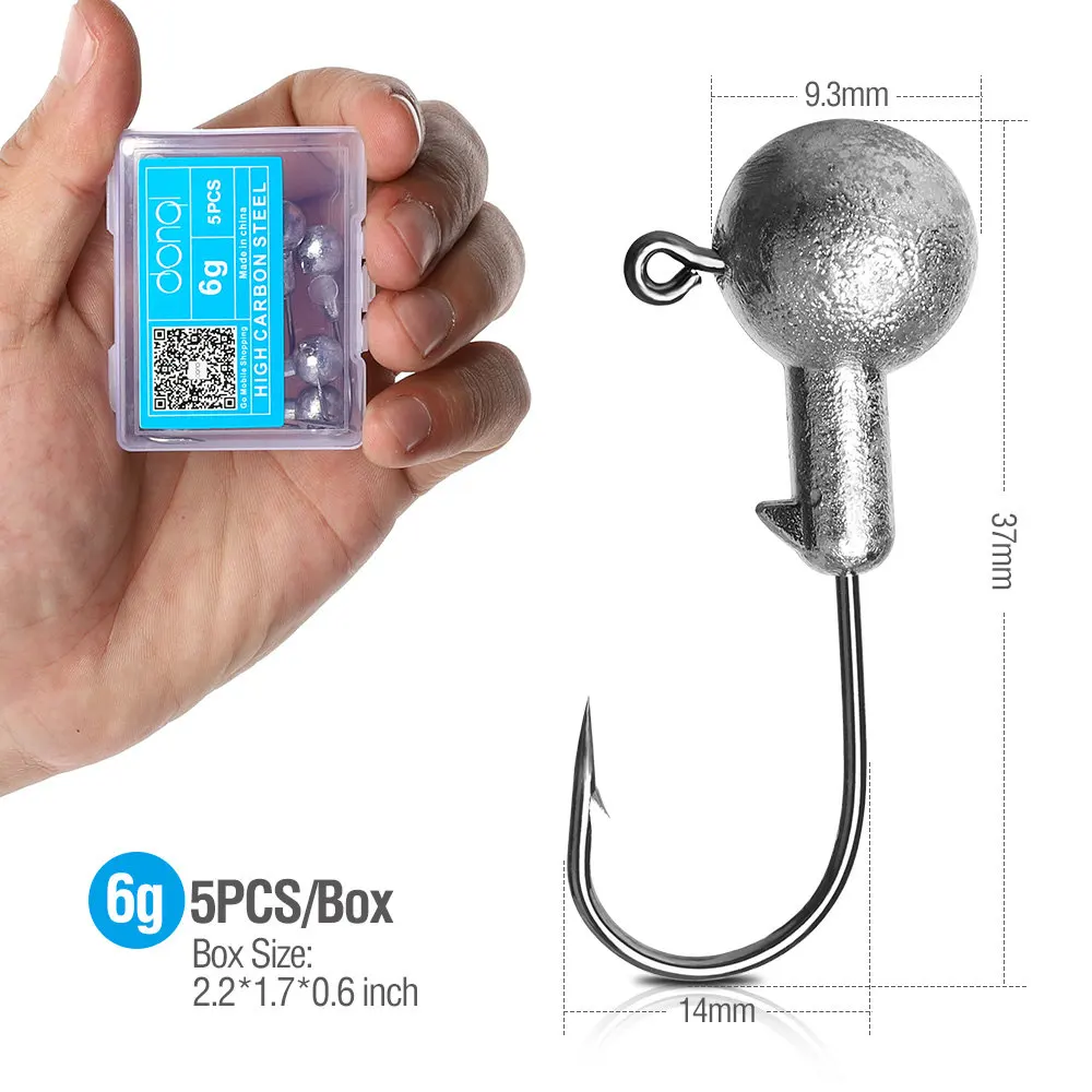 6g DONQL 5 шт./кор. Lead Jig Head рыболовный крючок 1-20 г кривошипно Jig Head крючок для карпа, приманки для рыбалки, мягкие, червь рыболовные снасти аксессуары - Цвет: 6g