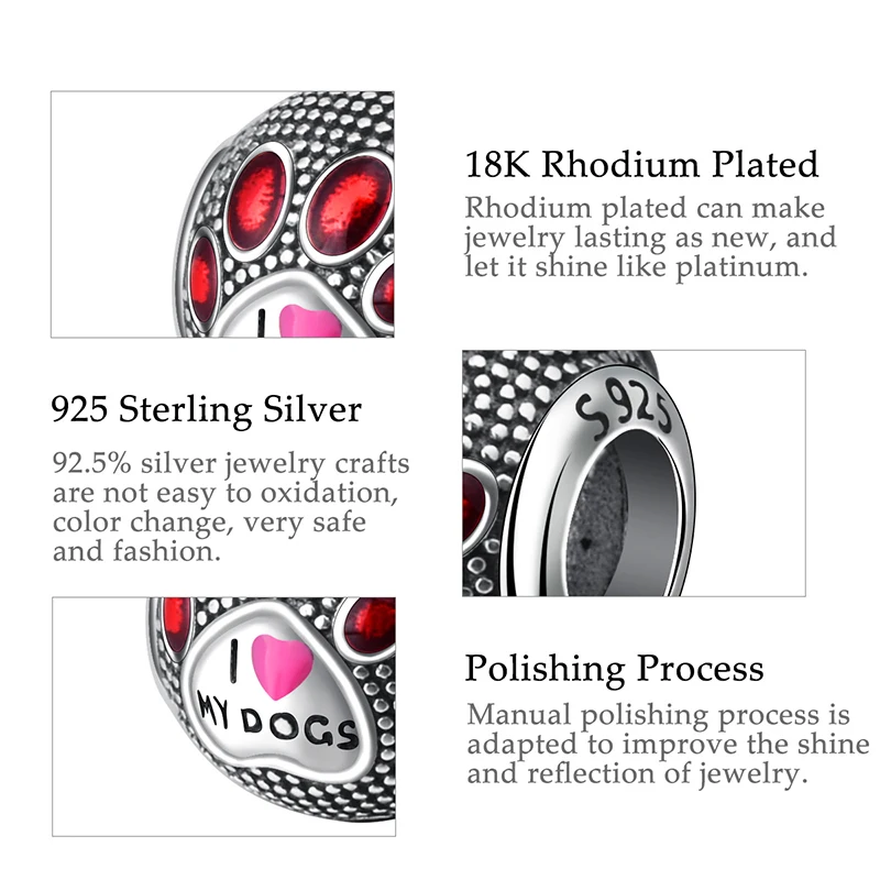 Angel Caller 925 Sterling Silver Charms Pets Footprint S925 Bead Charm fit Bracelets &amp Bangles for Women Jewelry Gift Z068 | Украшения и