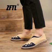 zftl men loafers mens canvas shoes slip on traditional chinese hand knitted shoes big size chinese style linen loafer shoes 109