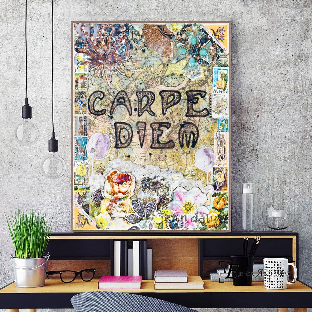 Картина на холсте хиппи винтажный постер с надписью Carpe Diem картина маслом для