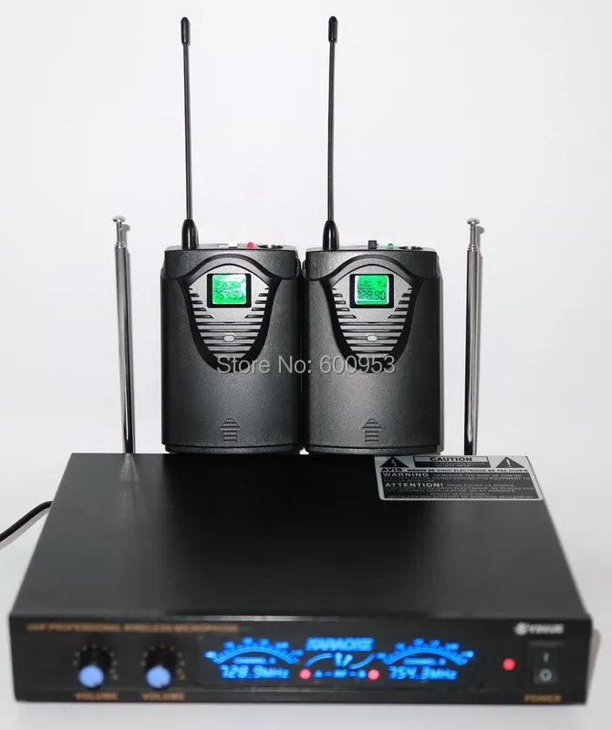 UHF Двухканальный беспроводной петличный микрофон Система 2 боди с 2 нагрудными микрофоном