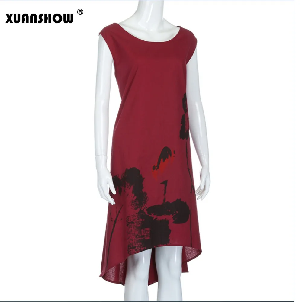 Женское Хлопковое платье XUANSHOW повседневное льняное без рукавов в китайском