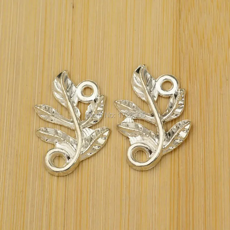 

20 шт./лот 15x20 мм, яркие посеребренные подвески в виде листьев ветки, подвески из цинкового сплава, ювелирное изделие, подходит для DIY