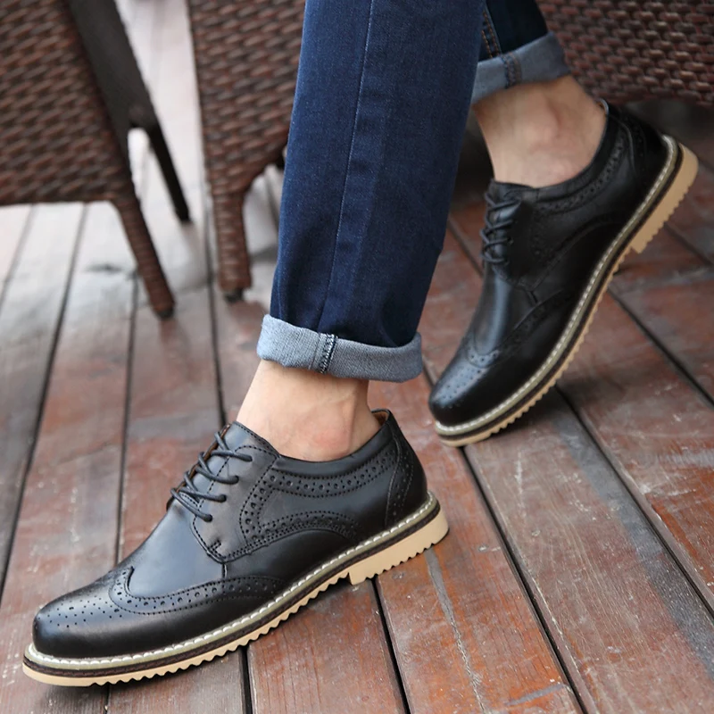 Fashion Men Shoes outdoor Oxfords brogue Brand Casual Shoeslace up genuine Leather For Flats shoes L5 | Обувь