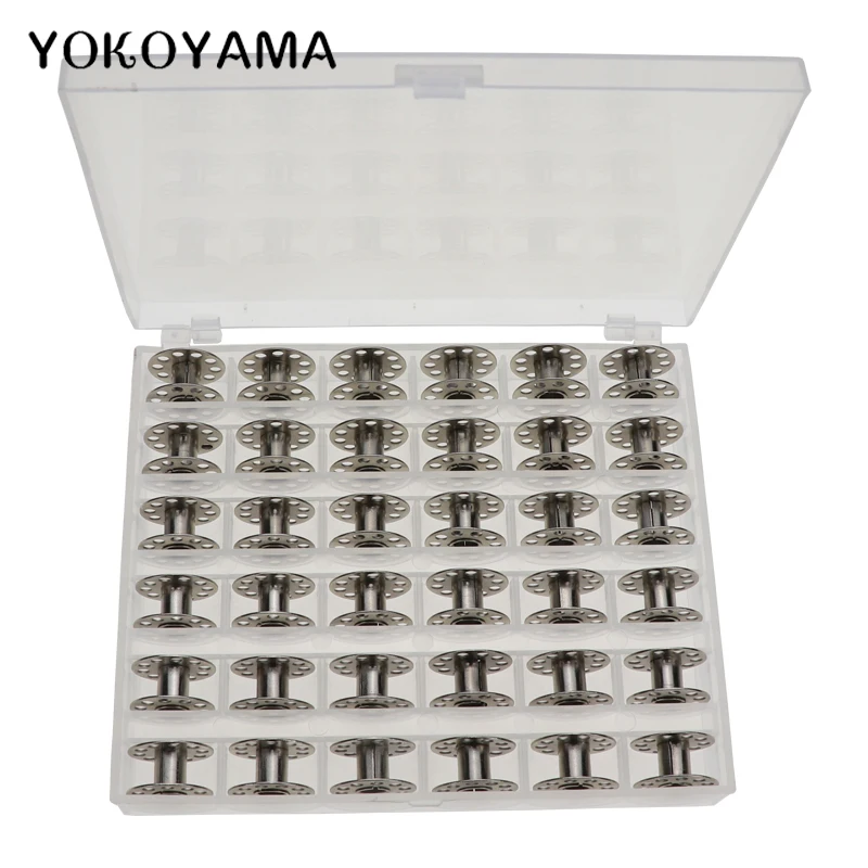 YOKOYAMA 36 шт. прозрачный пустой катушки Шпулька металлический чехол 25 сетка чехол для хранения Коробка для Brother Janome Singer Elna Швейные машины катушки