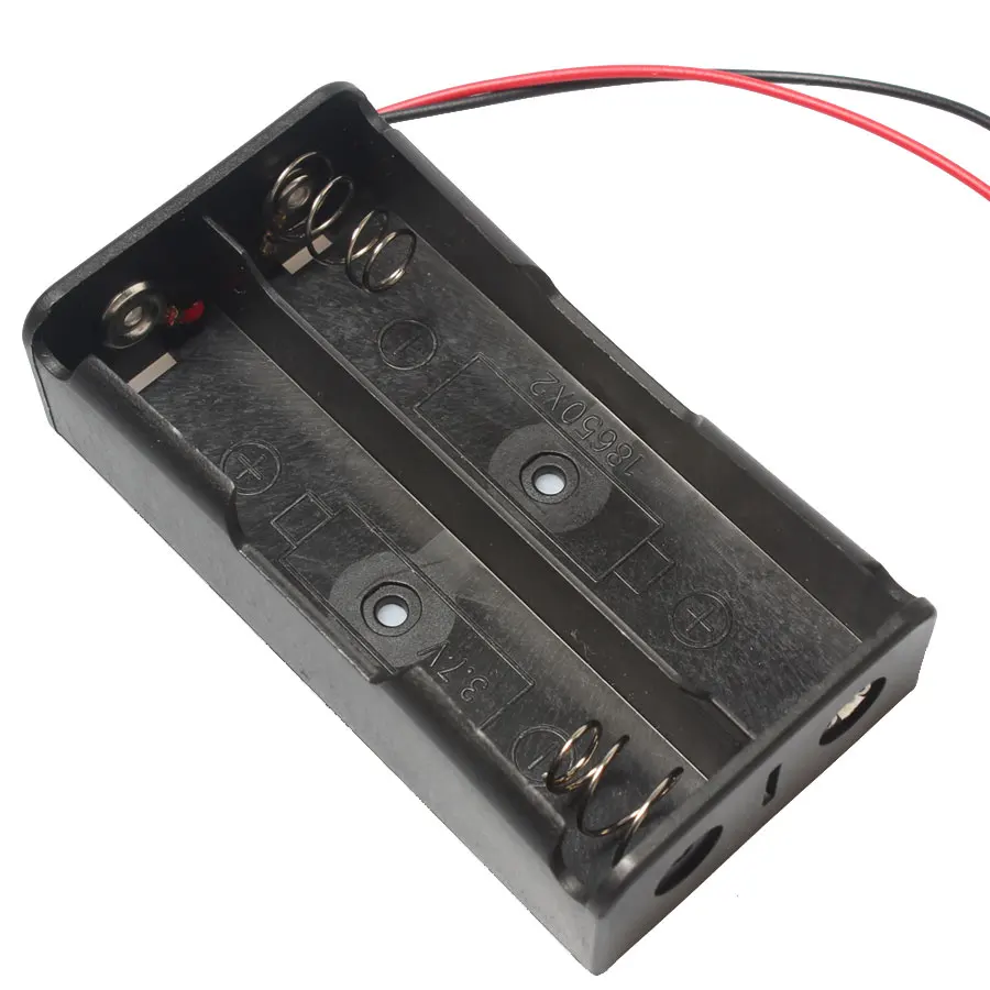

Wholesale 100pcs/lot 7.4V 18650 Battery Holder 2Slot Battery Case Box With Wired Lead&DC Connector 5.5*2.1mm