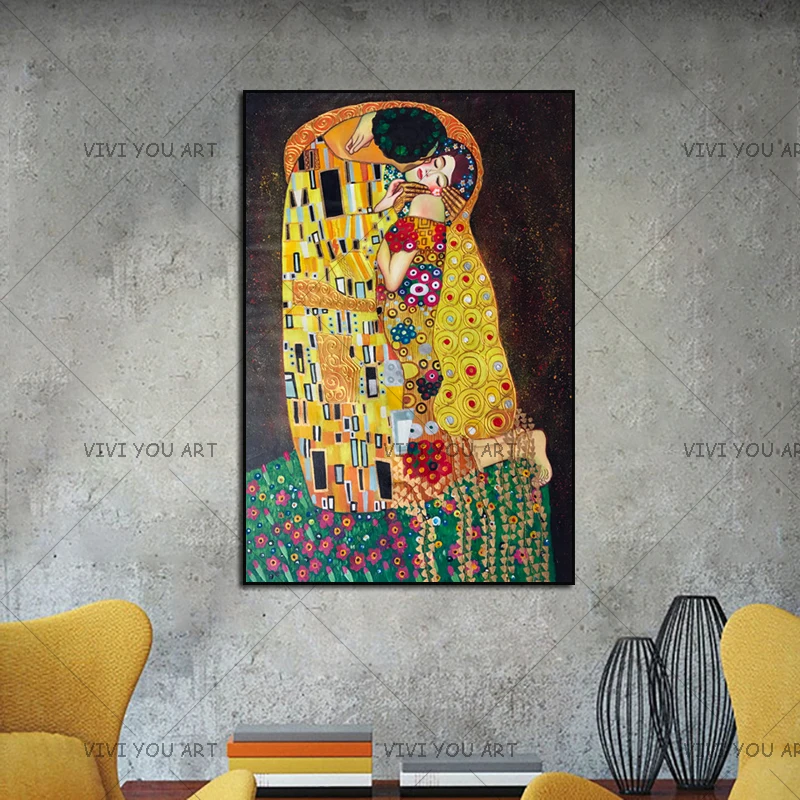 Goede Hand Schilderen Reproductie Goud Schilderen Olieverfschilderij Handgemaakte Muur Kunstwerk Gustav Klimt Kus In Liefde Decoratieve Craft