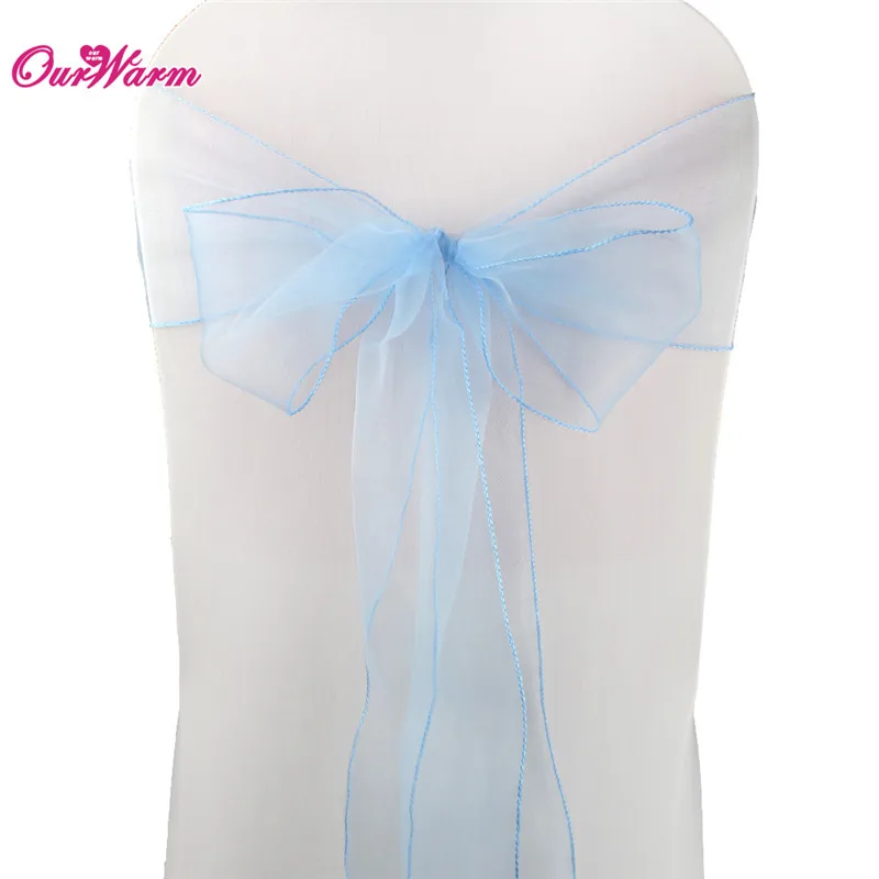 light blue 25 шт./партия ленты для свадебных стульев разноцветные пояса из органзы для стула бант для Рождественский стул украшения вечерние поставки домашний текстиль - Цвет: light blue