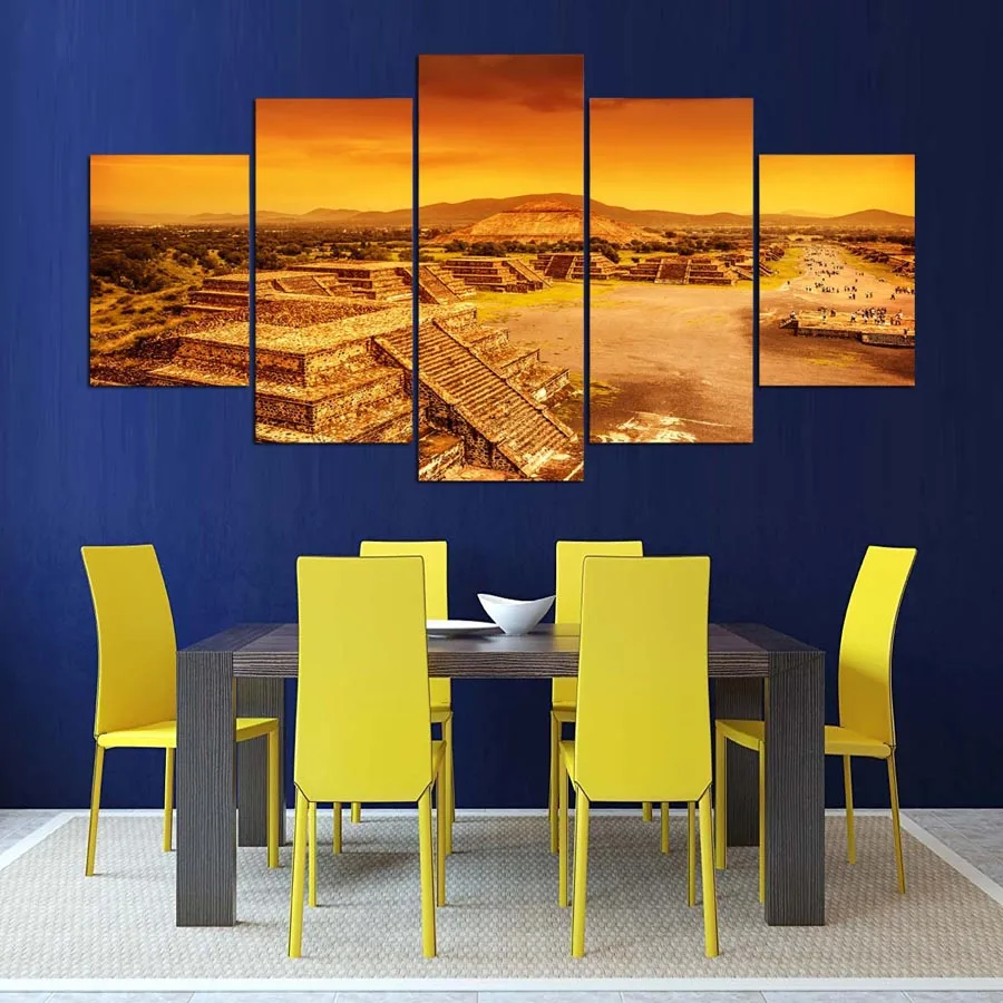 5 панелей Пирамида майя холст картина пейзаж принт настенная живопись для