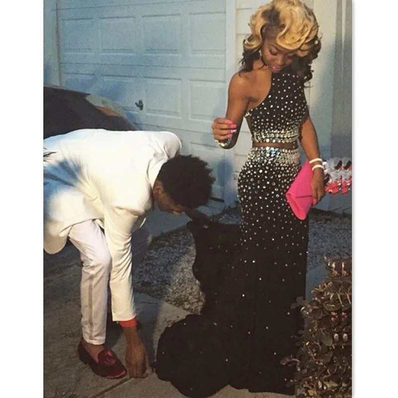 Черные платья из двух частей для выпускного вечера с кристаллами и бусинами 2019