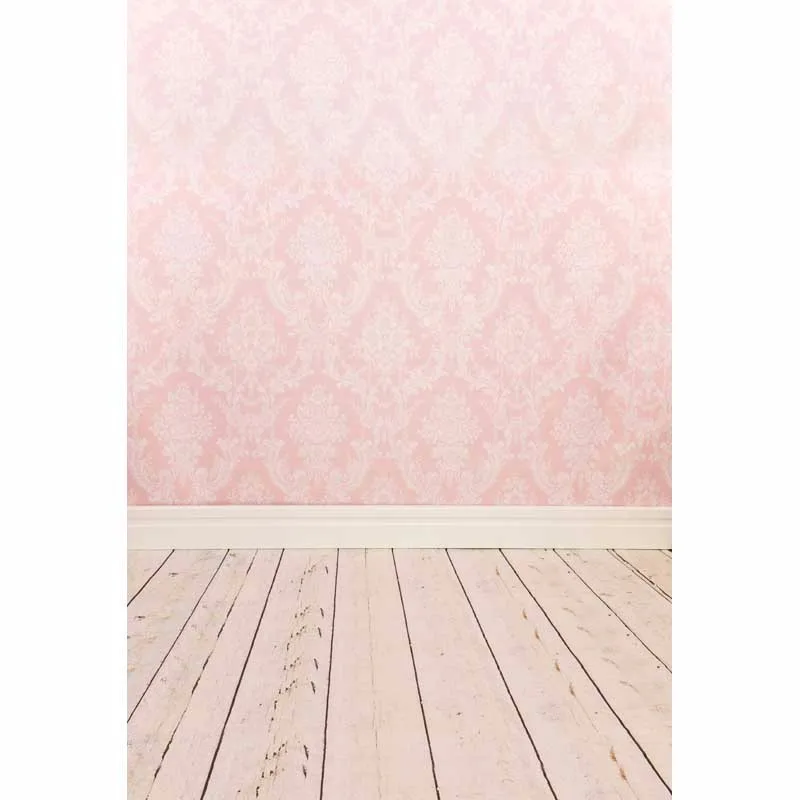 Пользовательские виниловые тканевые розовые Дамасские стены деревянный пол