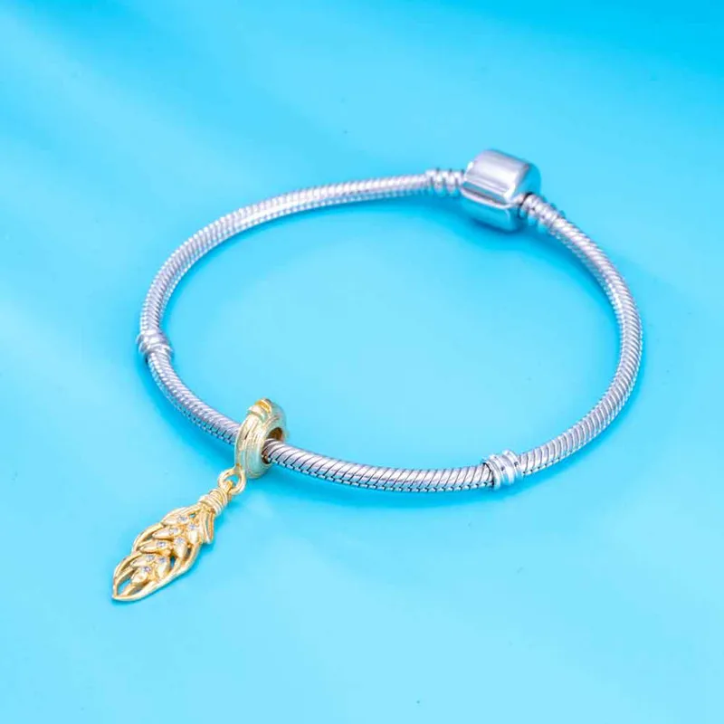 Authentic Gold Plated Shine Floating Grains Charm 925 Sterling Silver Pendant fit Original Brand Bracelet Bangle | Украшения и