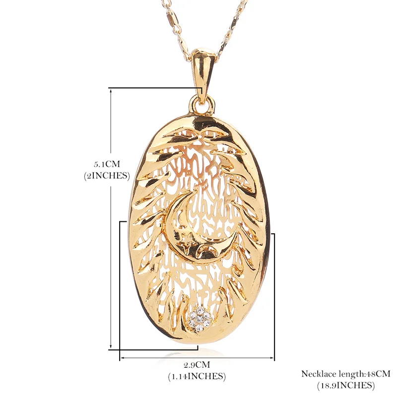 OUMEILY Neckalce арабские мусульманские украшения оптом трендовые Золотые кристаллы овальной формы луны Алла подвески ожерелья для женщин - Окраска металла: Gold Necklace