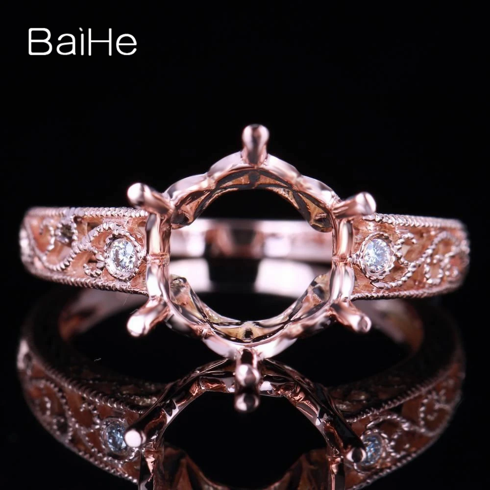

BAIHE Solid 10K Rose Gold 9.0mm to 10.0 mm Round No Main Stone Trendy Fine Jewelry fashion Semi Mount Gift Ring