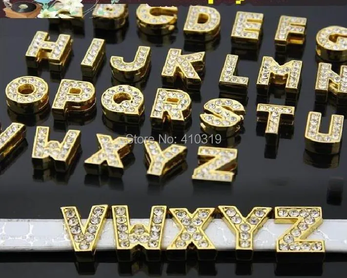 260 шт./лот 10 мм A-Z Золотой DIY слайд-буква алфавита подходит для 10 мм ремень
