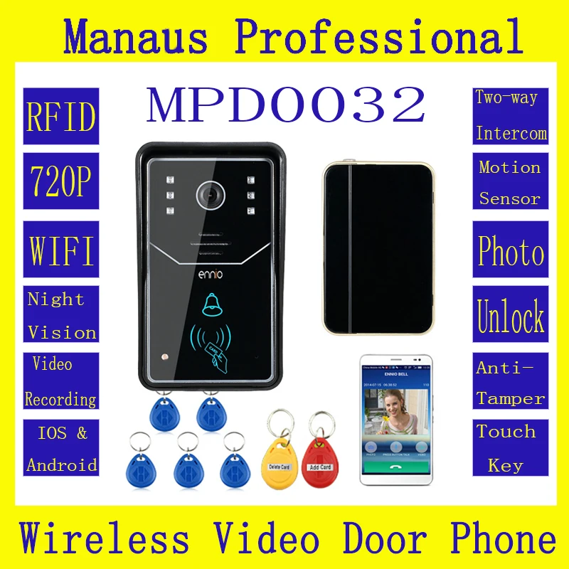 

High Quality ENNIO Touch Key WiFi DoorBell Wireless Video Door Phone Home Intercom System IR RFID Camera D32C