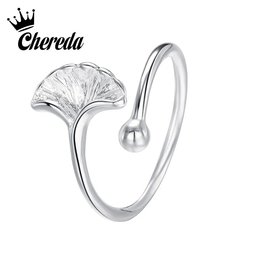 Серебряные винтажные Открытые Кольца Chereda Ginkgo для женщин и девушек классические