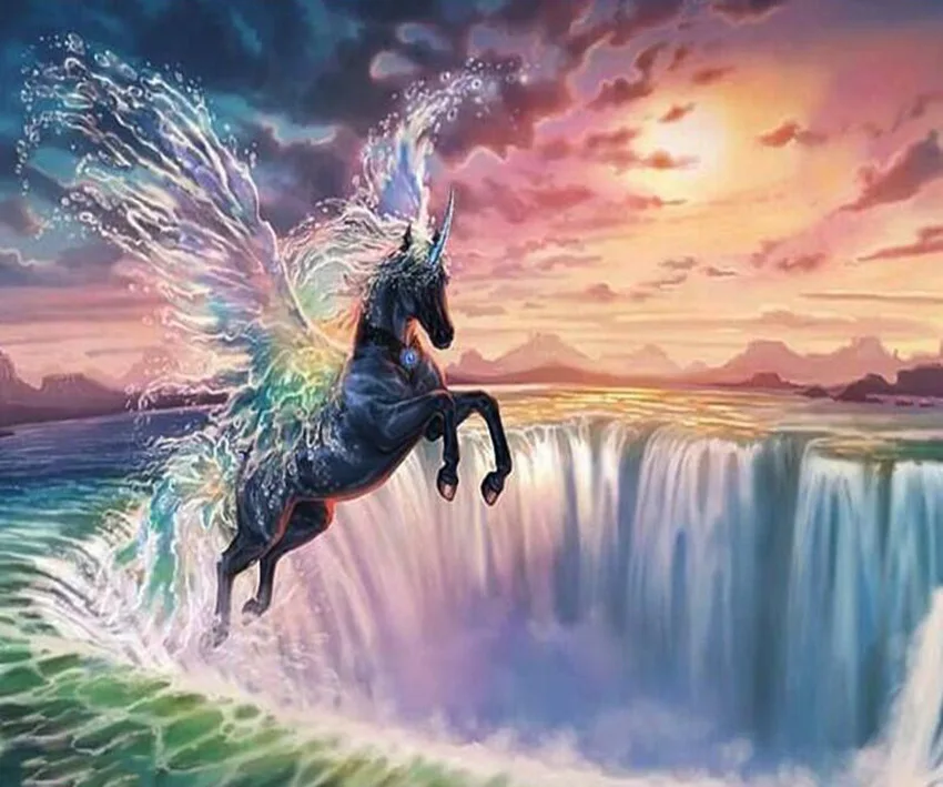 5d алмазная Картина Пейзаж лошадь водопад Алмазная вышивка полное сверление