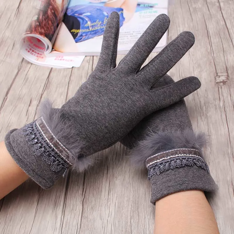 Q красные перчатки на запястье из искусственного меха Женские ветрозащитные для