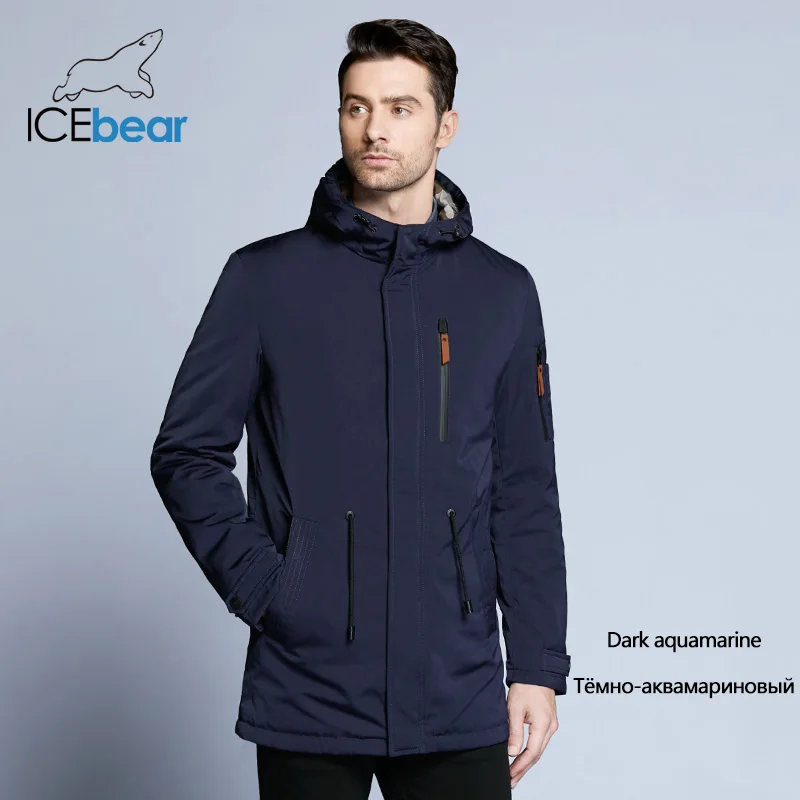 M416 dark aquamarine ICEbear Пальто Для Мужчин Регулируемый Пояс Шляпа Съемная Осень Мужчины Случайный Средней Длины Пальто Куртки 17MC017D - Цвет: M416 dark aquamarine