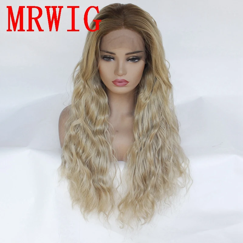 MRWIG длинный кудрявый коричневый/27 # mixed613 средняя часть короткие темные корни
