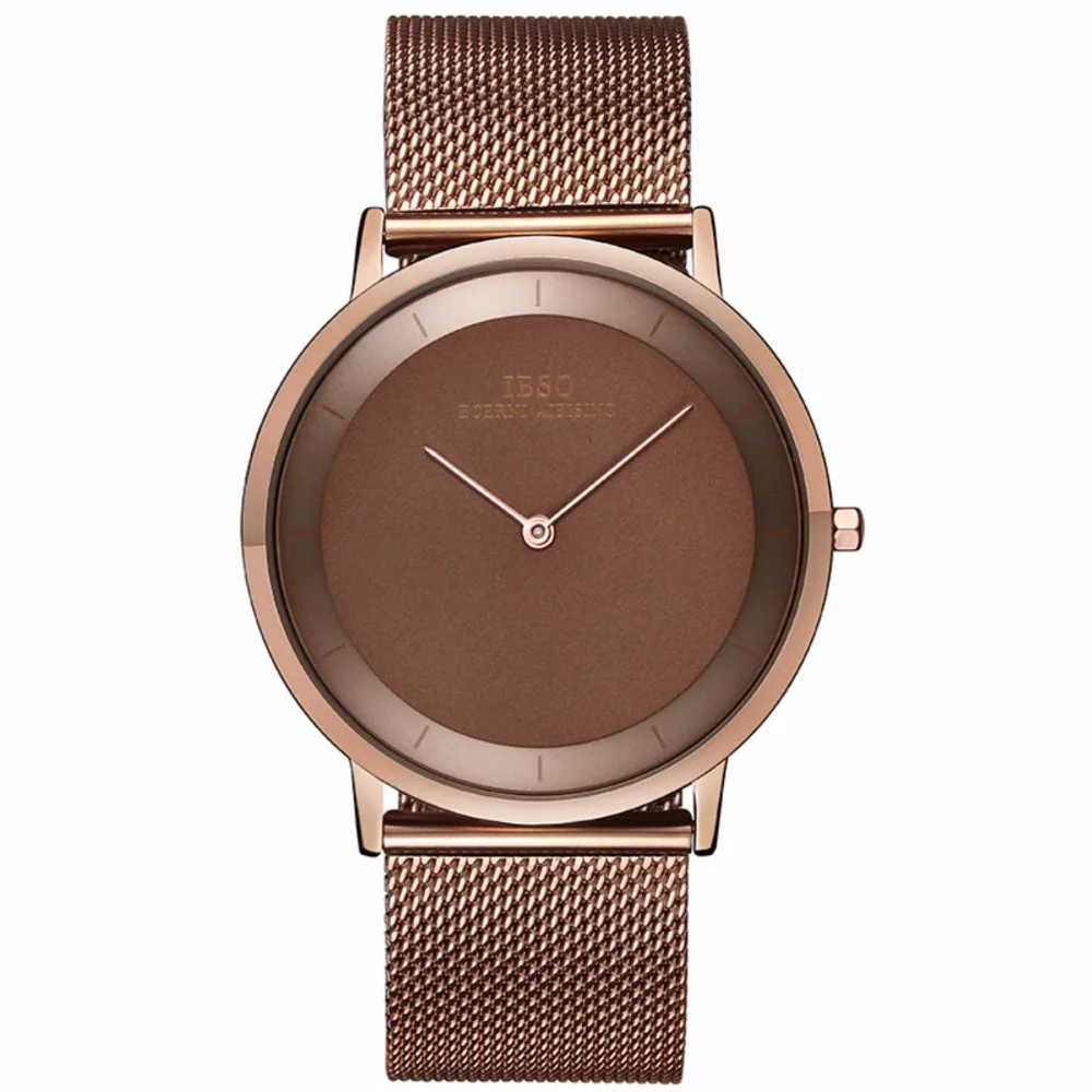 IBSO Роскошные модные часы ультратонкие цвета розового золота коричневые