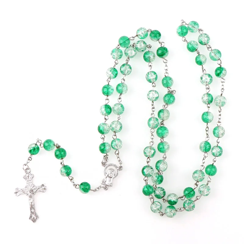 9 мм двухцветные круглые стеклянные четки ожерелье INRI Jesus Cross Подвески Модные