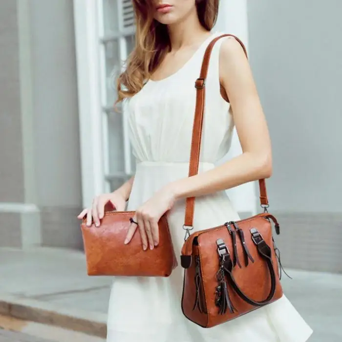 1 Set Women Lady Shoulder Crossbody Bag Handbag Wallet PU Leather Vintage for Travel MUG88