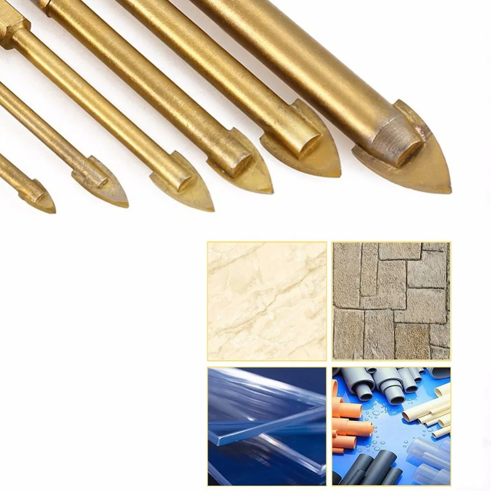 

5pcs Glass Drill Bit Set Tungsten Carbide Tipped Ceramic Tile Cutter with 1/4" Hex Shank Power Tools Accessories