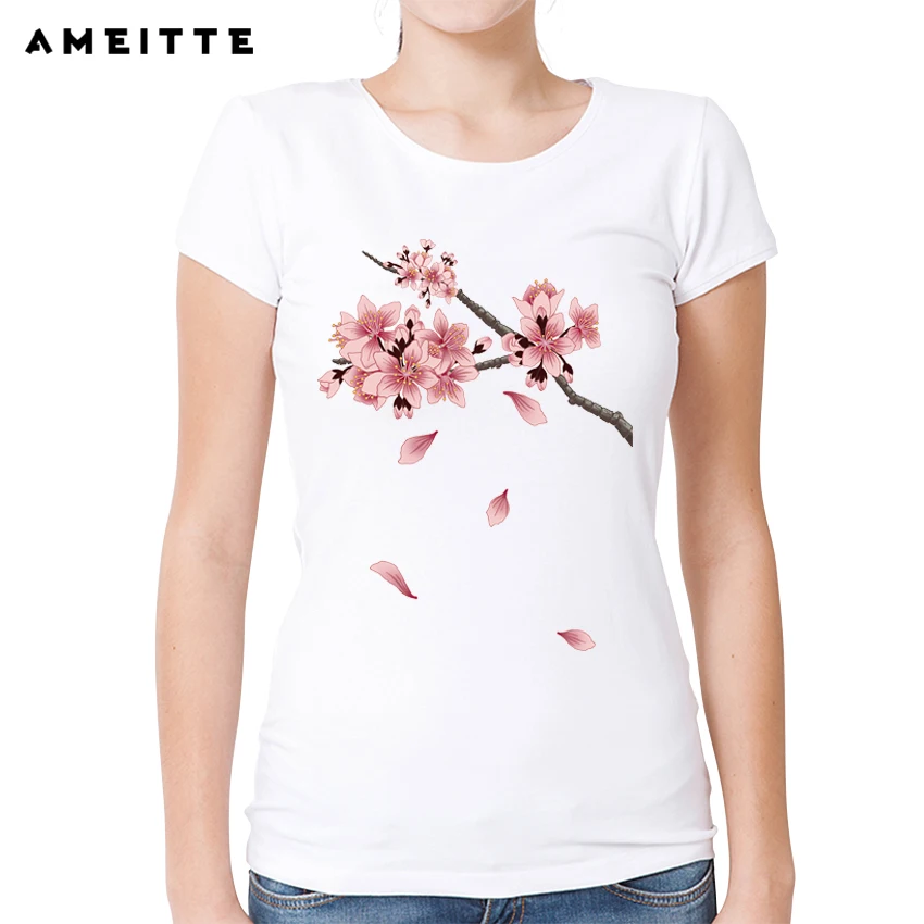 Модная футболка с веткой цветущей вишни летняя женская/женская в стиле Харадзюку