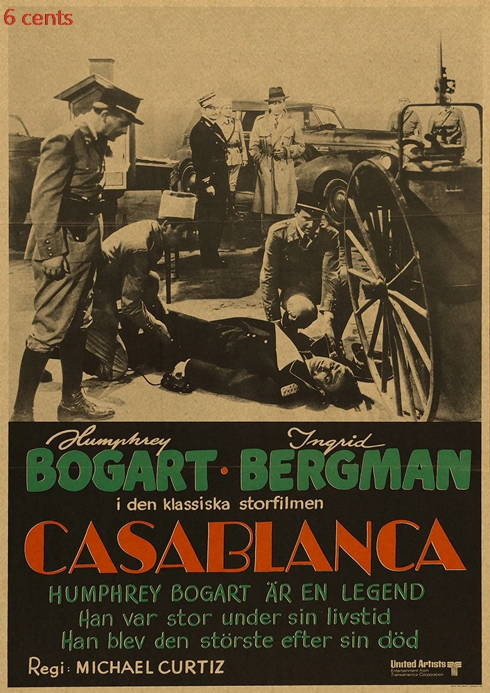 Casablanca Movie Poster, декоративная наклейка, плакат из крафт-бумаги, наклейка на стену, винтажная Наклейка на стену, настенный стикер по фильму
