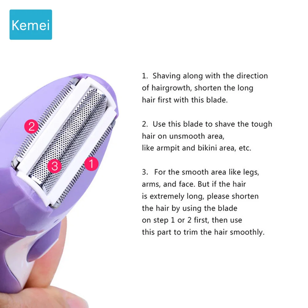 Kemei Женская моющаяся бритва для бритья женщин и удаления волос электрическая