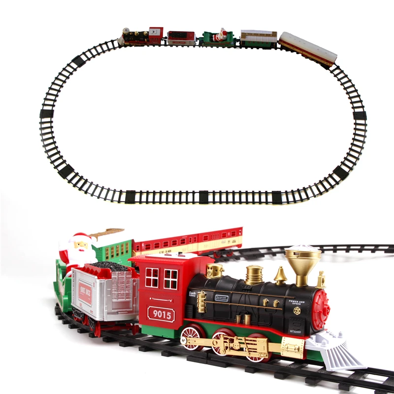 Классический игрушечный поезд на Рождество, работающий на батарейках, Электрический поезд, железная дорога, электрические игрушки, автомоб...