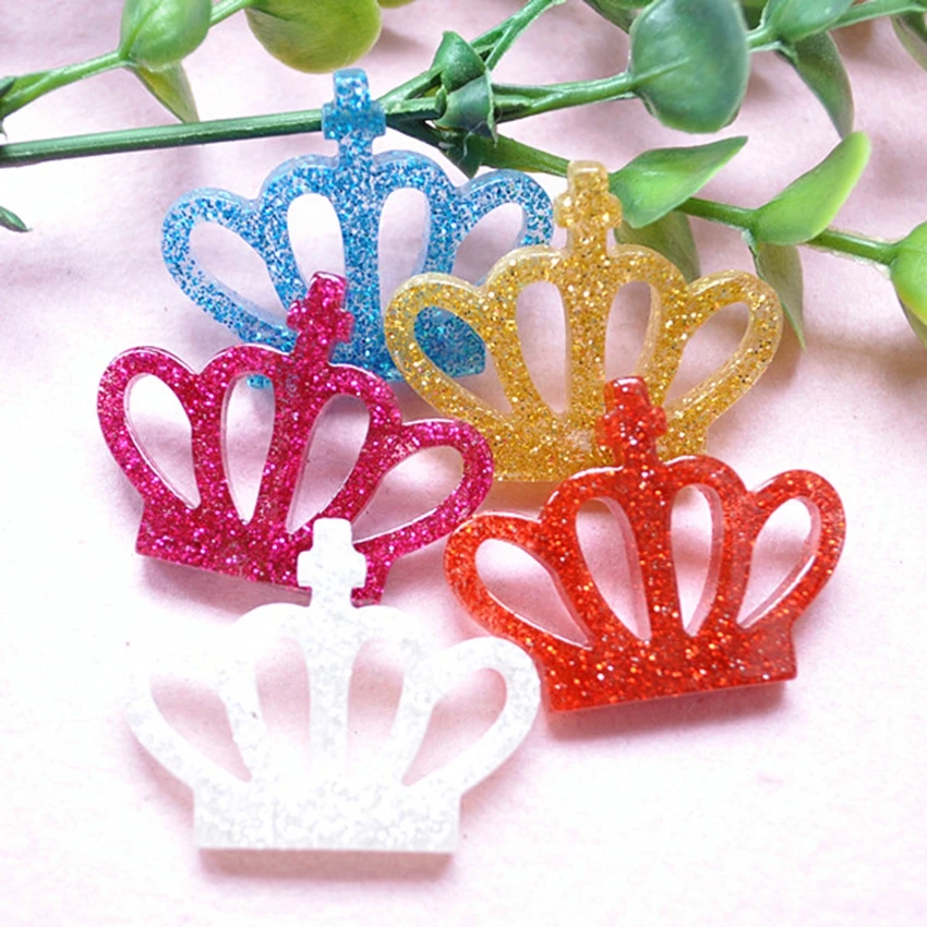 

For Diy Decoration 25pcs 35*27mm Hot And Kawaii Flat Back Glitter Cabochon Resin Crown
