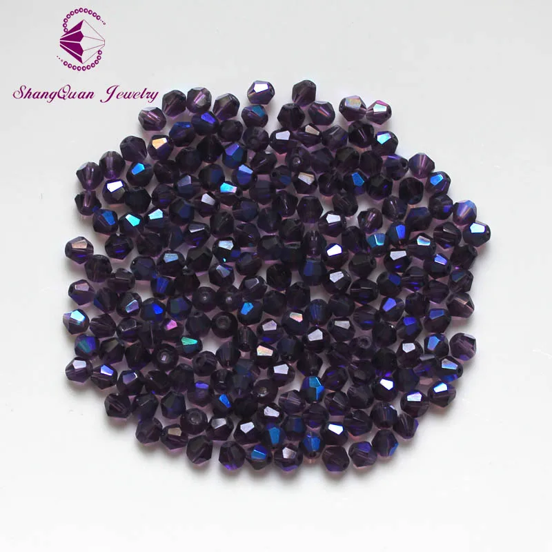 Бусины Shangquan Bicone Crystal AB 200 шт./лот 4 мм чешские стеклянные бусины россыпью с гранями для самостоятельного изготовления ювелирных изделий, сере...