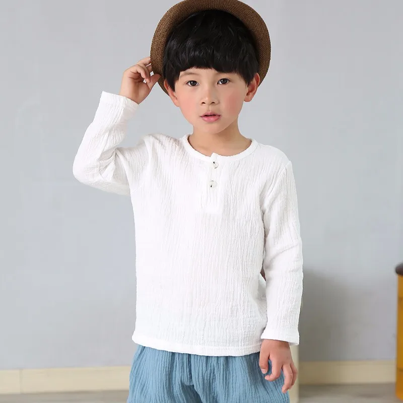 Linen 2018 Cotton Baby Boy Girl Summer T Shirts New Toddler Comfortable Tops Tee Children Clothing Kids Button 80-130CM Height