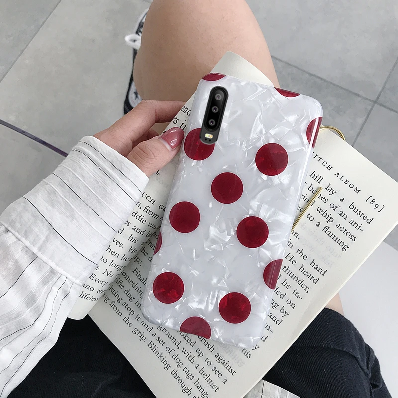 Fashion Cute Red Dot Shell Glossy Phone Case For Huawei P30 lite case Soft silicone Back Cover for huawei Pro p30 P 30 |