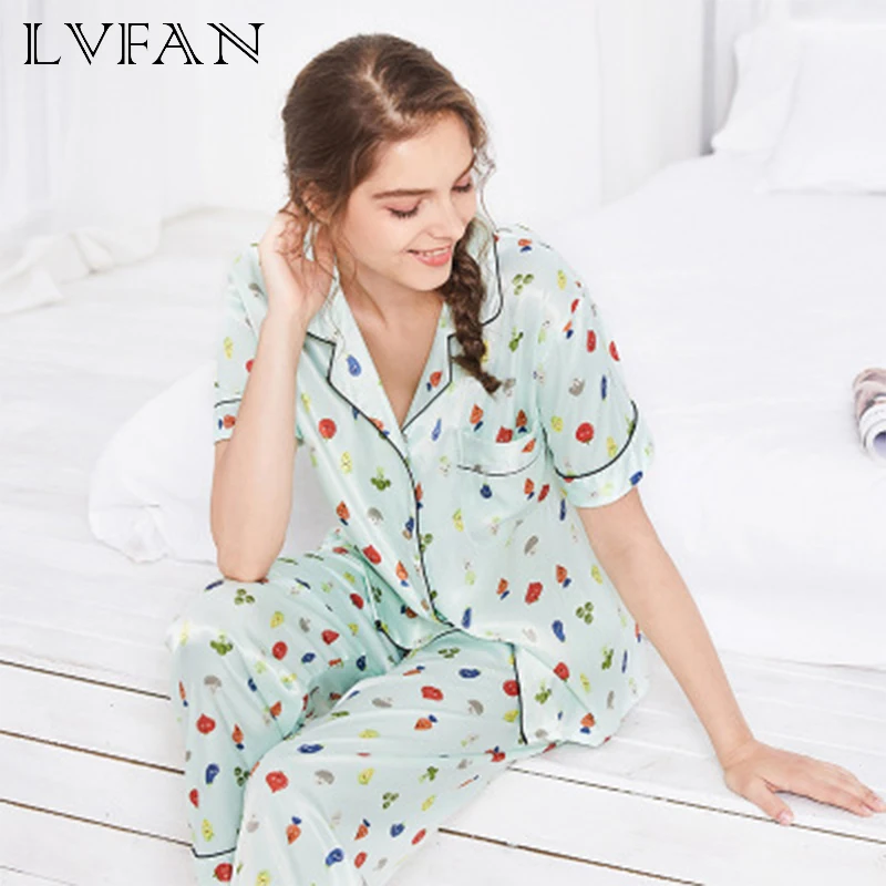 Новая шелковая пижама для женщин на лето удобный и мягкий домашний костюм брюки с