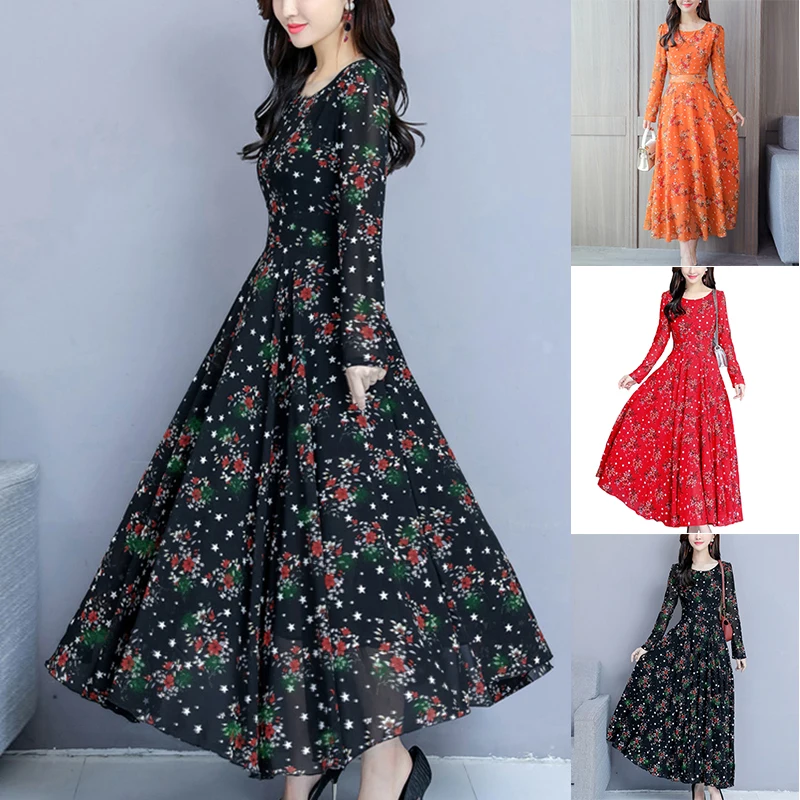 Женское платье с круглым вырезом и цветочным принтом богемное пляжное