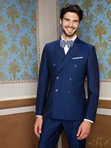 Модные облегающие мужские костюмы из 2 предметов в синюю полоску смокинги новая