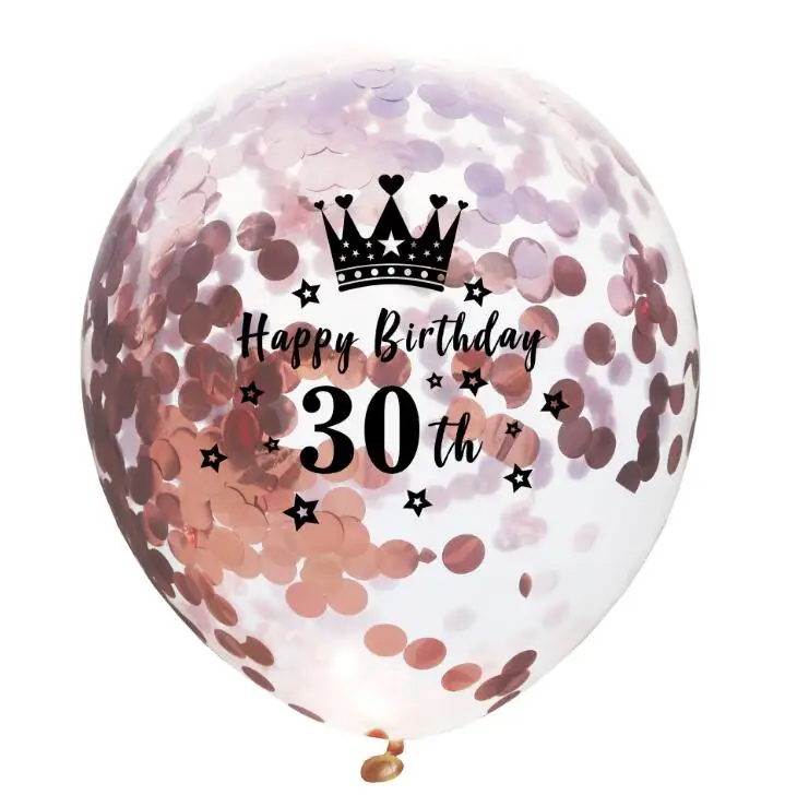 Rose gold 30th 5 шт./лот, шар с днем рождения, номер 16, 18, 30, 40, 50, 60 лет, вечерние, розовые, золотые, серебряные конфетти, шары из латекса, подарок - Цвет: Rose gold 30th