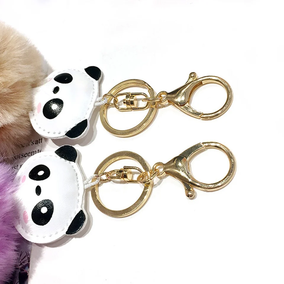 Женские кожаные брелки в виде головы панды очаровательные меховые с помпоном из