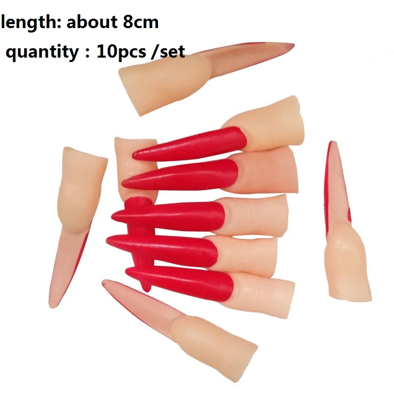 red nail Длинный нос ведьмы поддельные ведьмы носовые реквизиты призрак палец ногтей зомби Хэллоуин страшный Косплей маскарадный костюм Макияж DIY Декор - Цвет: red nail